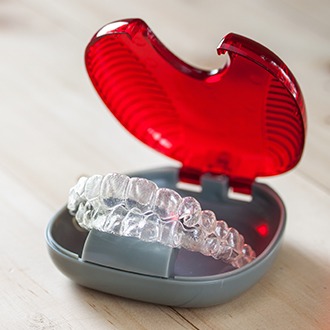 Set of Invisalign trays in carrying case